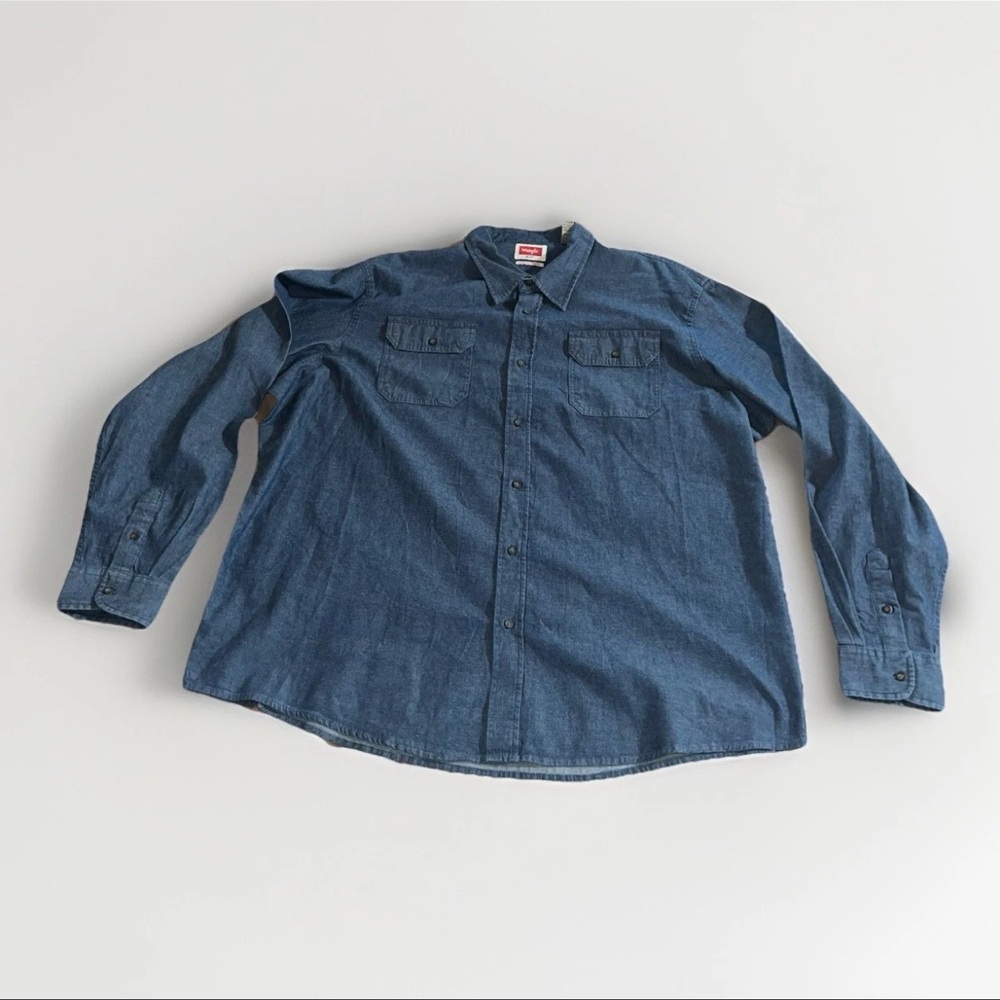 Wrangler Denim Shirt Mens 3XLT Blue Chambray Flex Comfort Cowboy Button Down